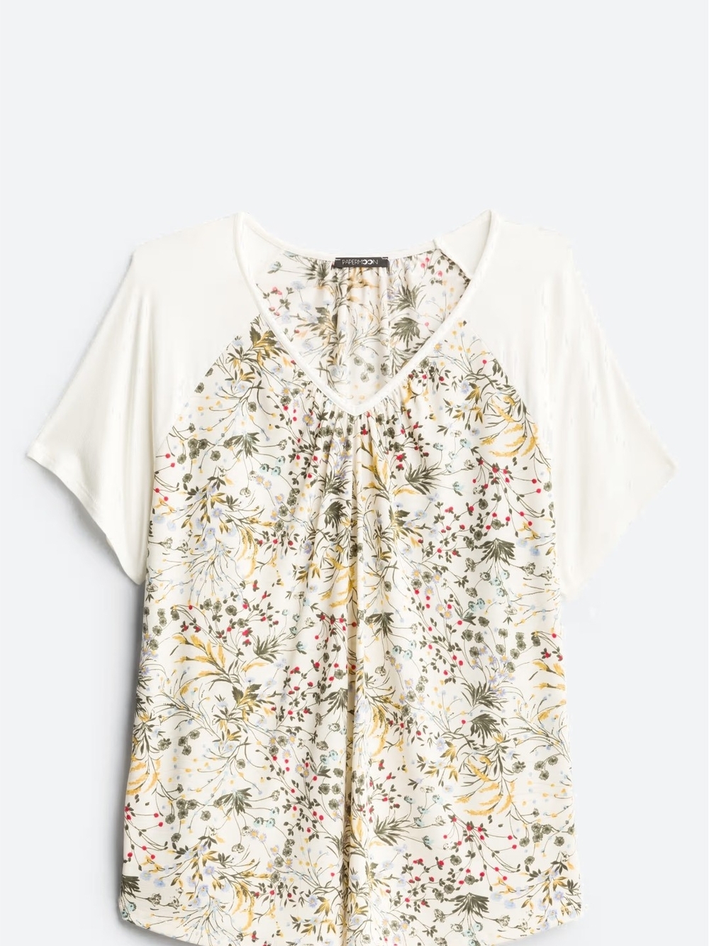 Papermoon Ivory Floral V-Neck Short Sleeve Top Stitch Fix